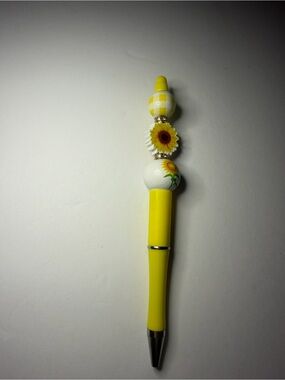Yellow Sunflower Beaded Kids Pen - Bright Yellow